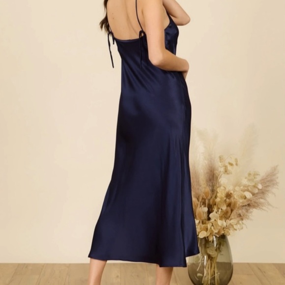Navy Blue Satin Dress - Picture 2 of 2